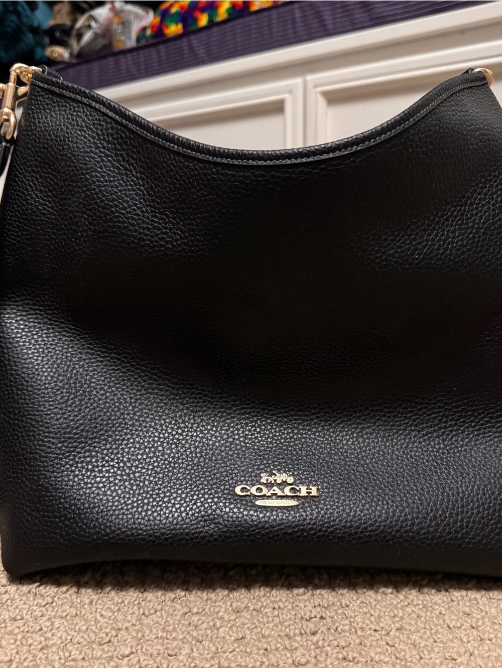 Coach Black Pebbled Leather Shoulder Hobo with Gold Logo